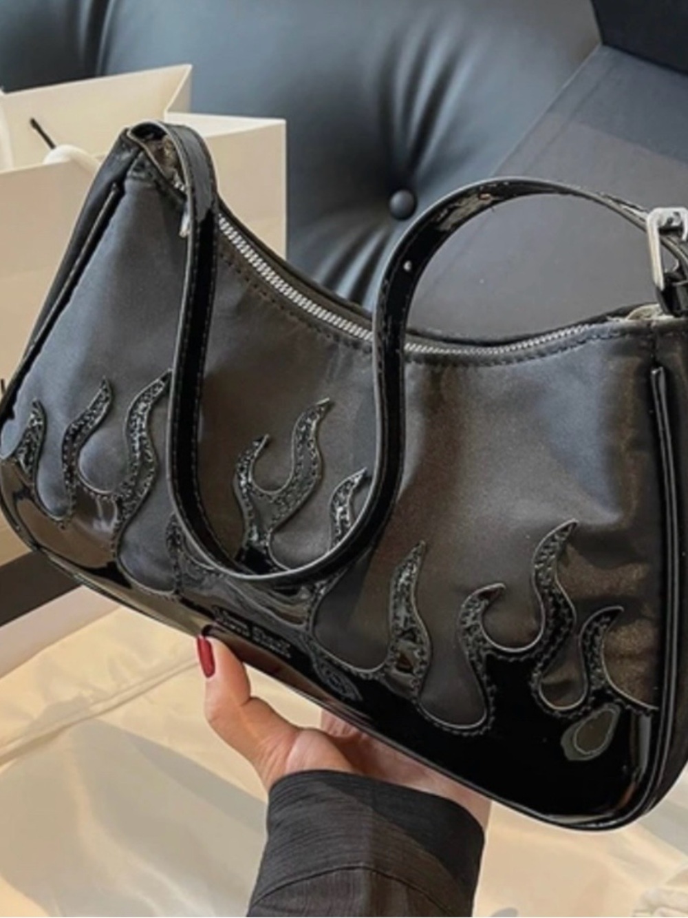 Sleek Black Flame Shoulder Bag
